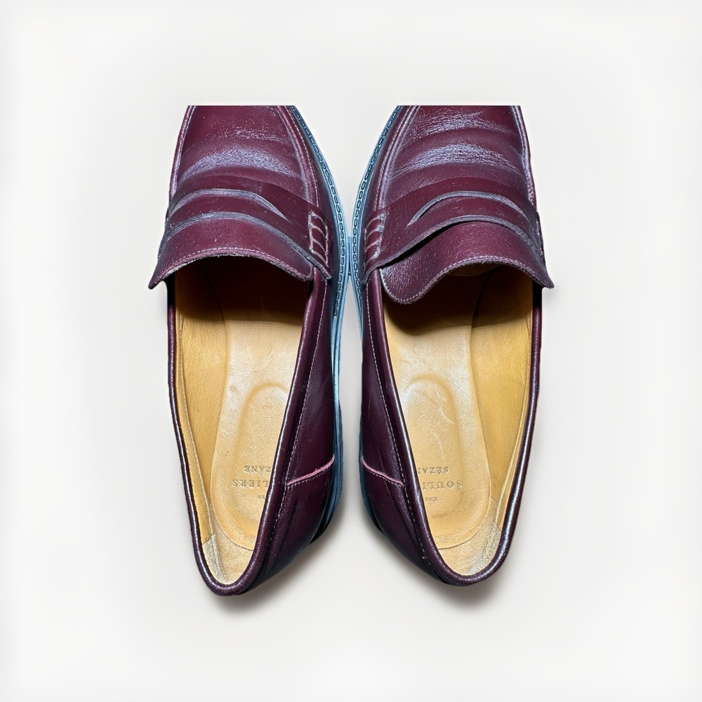 Sézane Albane Loafers Glossy Burgundy Leather Thick Lug Sole Shoes EU 40 US 9 - Picture 10 of 14